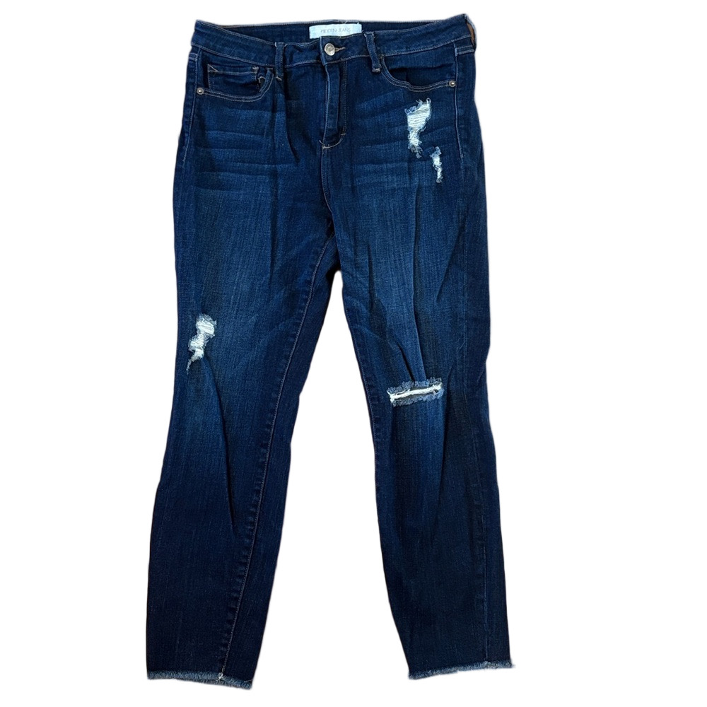 Hidden Ankle Jeans Raw Hem Distressed Size 31 Stretchy